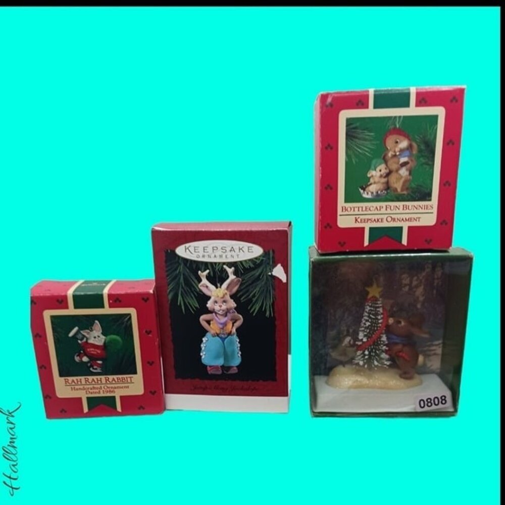Hallmark vtg lot of 4 bunnies ornaments